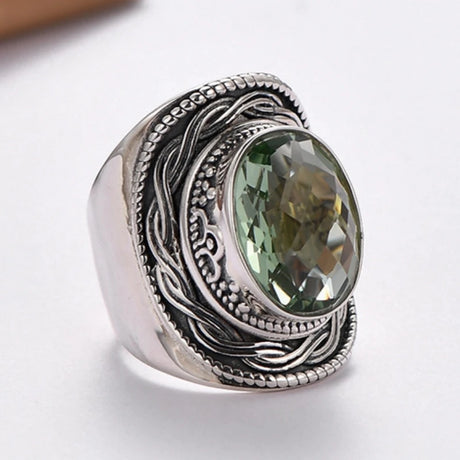 Portal Key to the Fae Realms S925 Sterling Silver Rings Green Crystal Morganite