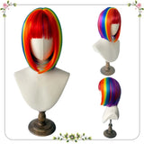 Synthetic Party Wigs Colourful Rainbow Bob with Bangs Hairstyle Halloween Cosplay