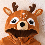 Baby Reindeer Costume Toddler Girls Boy Cute Plush Zipper Deer Hooded Romper for Christmas