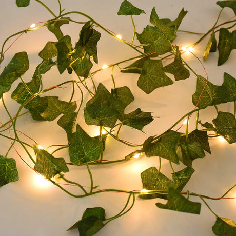 2/5/10M Silk Leaves Fake Creeper Green Leaf Ivy Vine LED String Lights Artificial Plants Decor