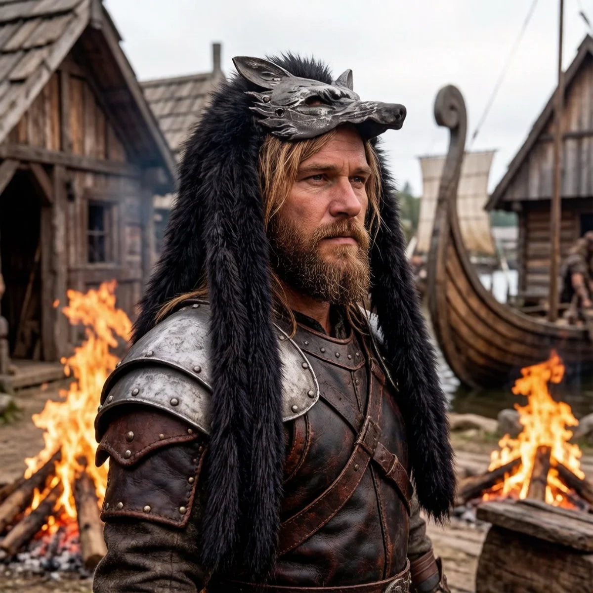 Unisex Viking Faux Fur Headdresses and Wolf Head Masks