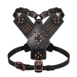 Genuine Leather Dog Harness Durable Large Dogs Riveted Pet Vest With Metal Accessories Medieval Cosplay
