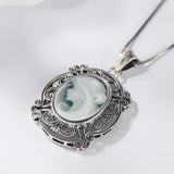 Kindred Spirit S925 Sterling Silver Pendants Blue Agate Portrait Jewelry