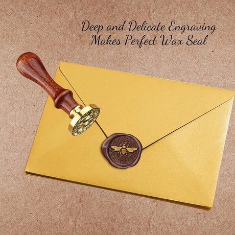 Bee Wax Seal Stamp and Wooden Handle Set Embossed Stamp Sealing Removable 1" Brass Stamp Head