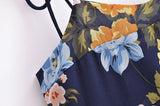 Sharona's Navy Blue Floral Print Spaghetti Strap Dress