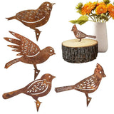 Set of Four Rusty Metal Bird Silhouettes Garden Fence Decor