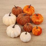 9pcs Velvet Artificial Pumpkins 3 Size Mixed Halloween Party Thanksgiving Home Table Decoration Autumn Fall Decor
