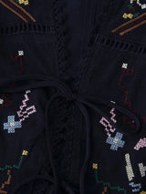 Toni's Totem Flower Navy Embroidered Short Sleeve Jacket Short Coat