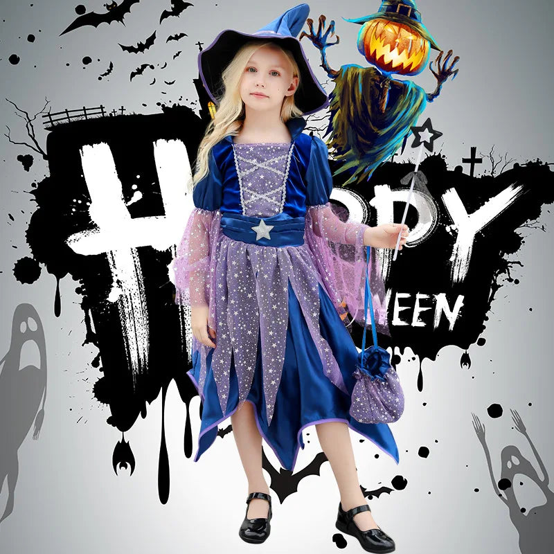 Halloween Witch Costume Dress Sets Bag Hat Wand