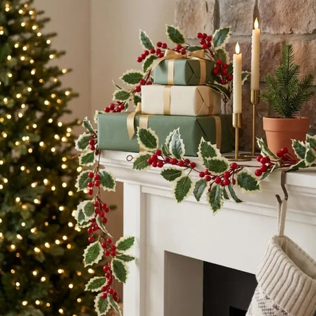 Christmas Garland Artificial Red Holly Berry Vine Xmas Tree Hanging Decoration