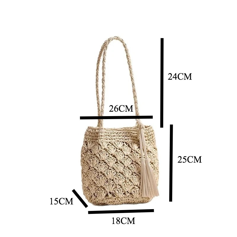 Straw Tassel Shoulder Bags Vacation Beach Bags Boho Travel Tote