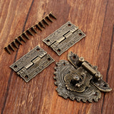 3pcs/set Antique Bronze Padlock Wood Box Latch Hasp Hinge Furniture Hardware