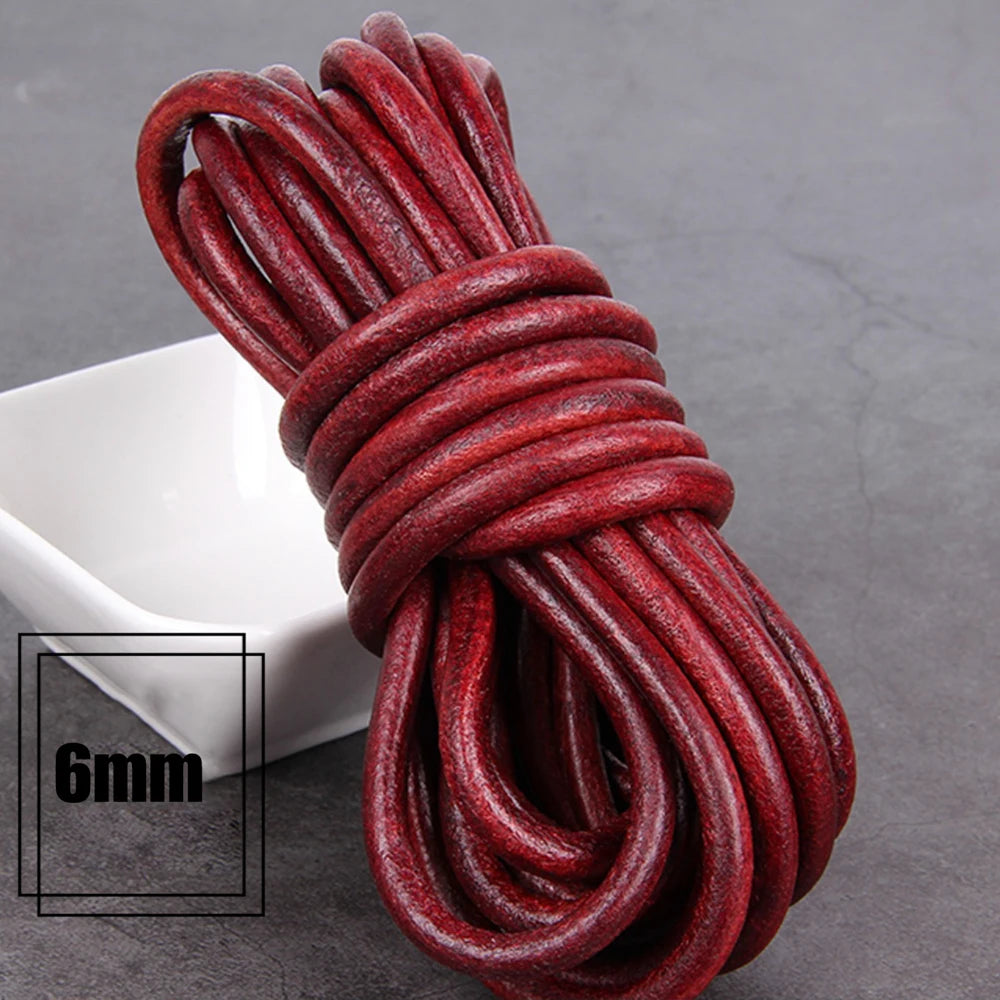 1/2/3/4/5/6/8mm 2 meter Red Coffee Genuine Leather Cord Flat/Round Rope DIY Jewellery Making