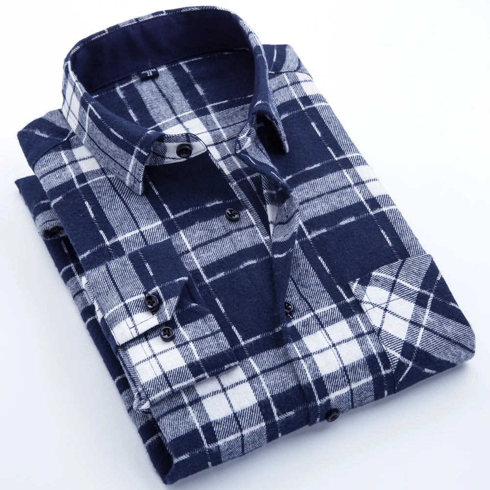 Woodsman Slim-fit Brushed Flannel Plaid Shirts 13 Colours