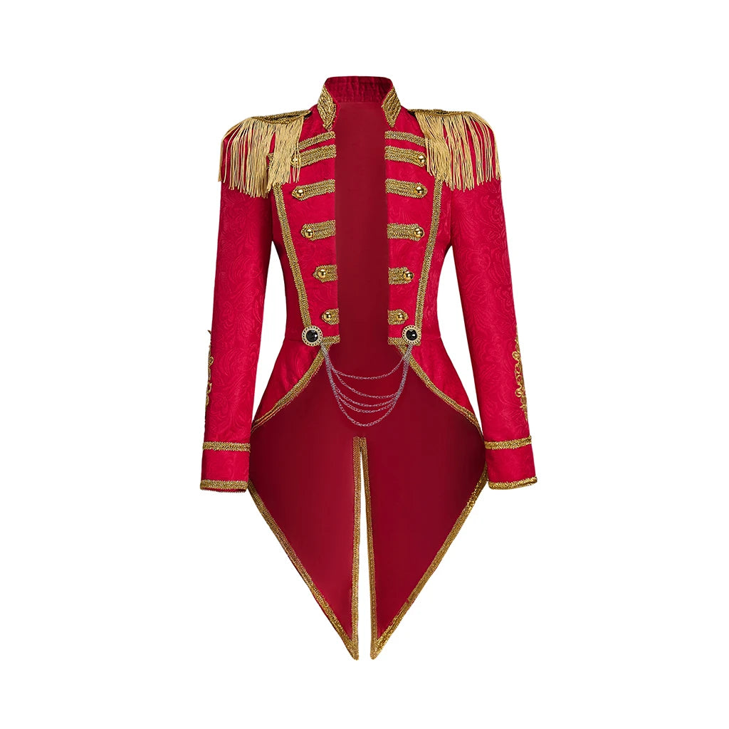 Ringmaster Jacket Regency Queen Red Fringed Military Tuxedo Women Gothic Steampunk Victorian Officer Uniform Coat