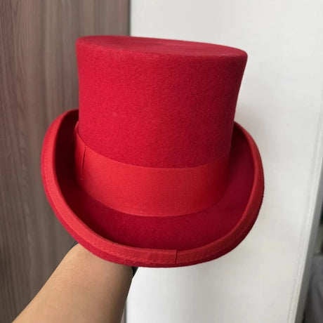 100% Wool Flat Top Hats Solid Colours Wide Ribbon Magician Performance Hat