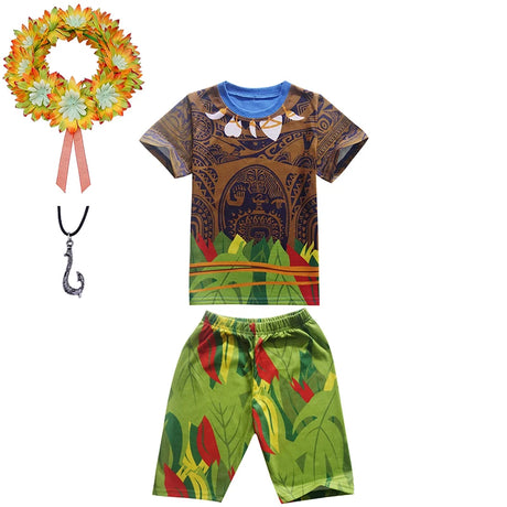 Maui Kids Cosplay 2Pcs Print Moana Boys Swimsuits Top and Shorts Children's Swimwear Book Week Costumes