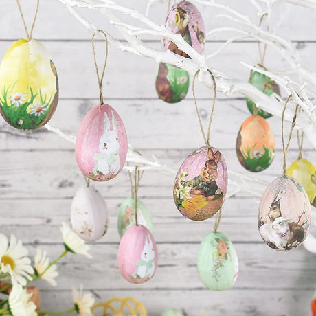 6Pcs Foam Easter Eggs Hanging Ornaments With Basket