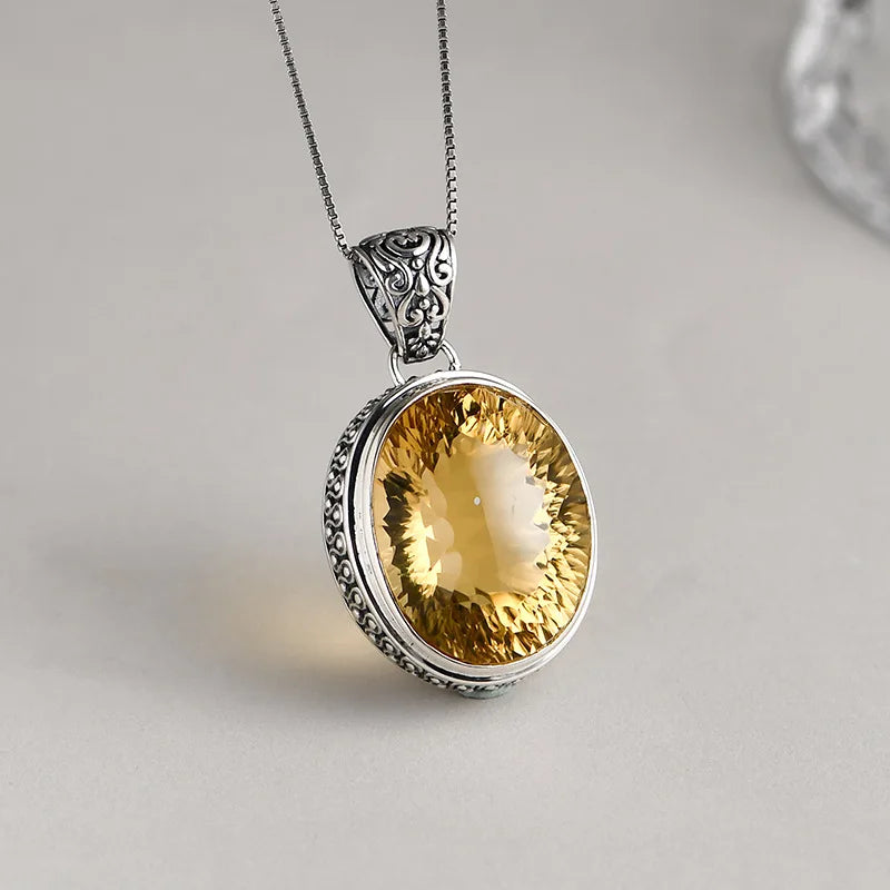 The Eye of Persuasion S925 Sterling Silver Pendant Natural Yellow Crystal
