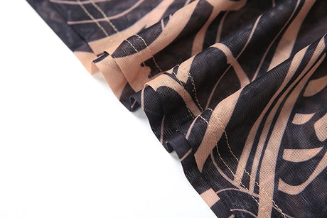 Tiger Print Mesh Dress Long Top Waist High Splits High Elasticity