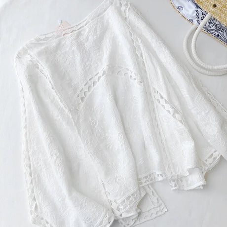 Faith's Cotton Linen Open Stitch Embroidered Summer Cover-Ups
