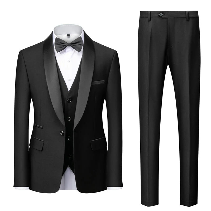 Mens Tuxedo Three Piece Suit Blazer with Trousers and Vest