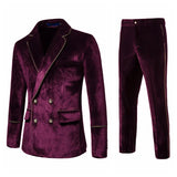 Plush Velvet Suit Two-piece Mens Party Suits Double Breasted Tuxedo Blazers & Pants