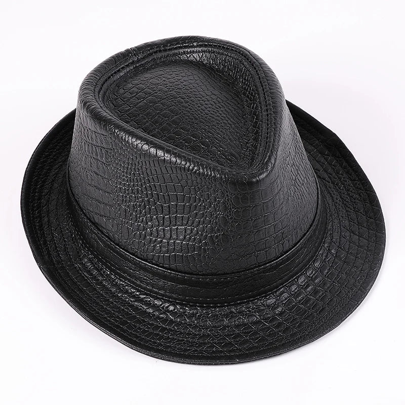 Genuine Leather Cowhide Short Brim Black/Brown Hat