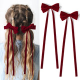 1 Pair Long Velvet Ribbon Bow Hairpins Hair Clips Barrettes