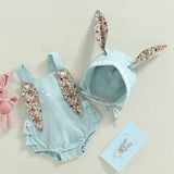 Baby Bunny Romper Rabbit Ears Overalls Bodysuit Playsuits Easter Day Outfit Costume with Hat