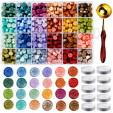 624pcs Metallic Assorted Colour Wax Seal Beads Kit 1 wooden spoon 10pcs Candles set - 24 Colours Sealing Wax Beads