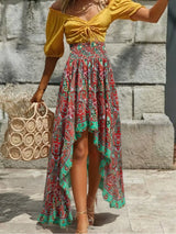 Nahlia's Wild Floral Print High Low Beach Boho Skirt