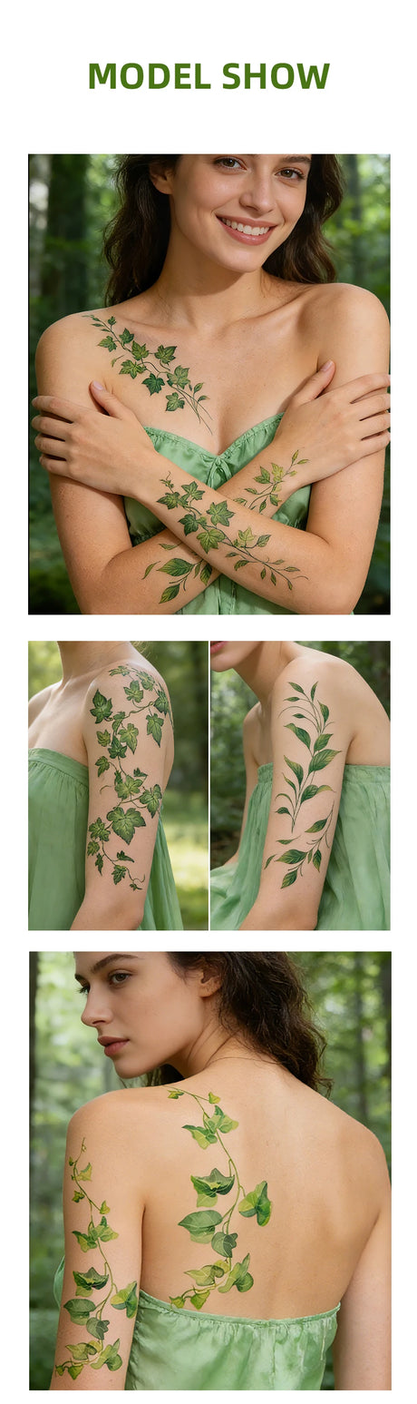 Forest Green Leaf Vine Temporary Tattoo Sticker Waterproof