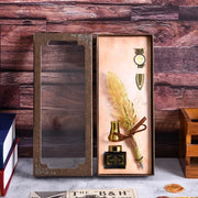 Golden Feather Quill Pens Set Dip Fountain Pens Ink Stationery Writing Gift Box Sets