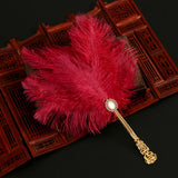 Ostrich Feather Fan Round Fan with Golden Hollow Handle Court Dance Hand Fans