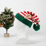Christmas Elf Striped Beanies Hat Knitted Xmas Cap with Small Ears for Women Men