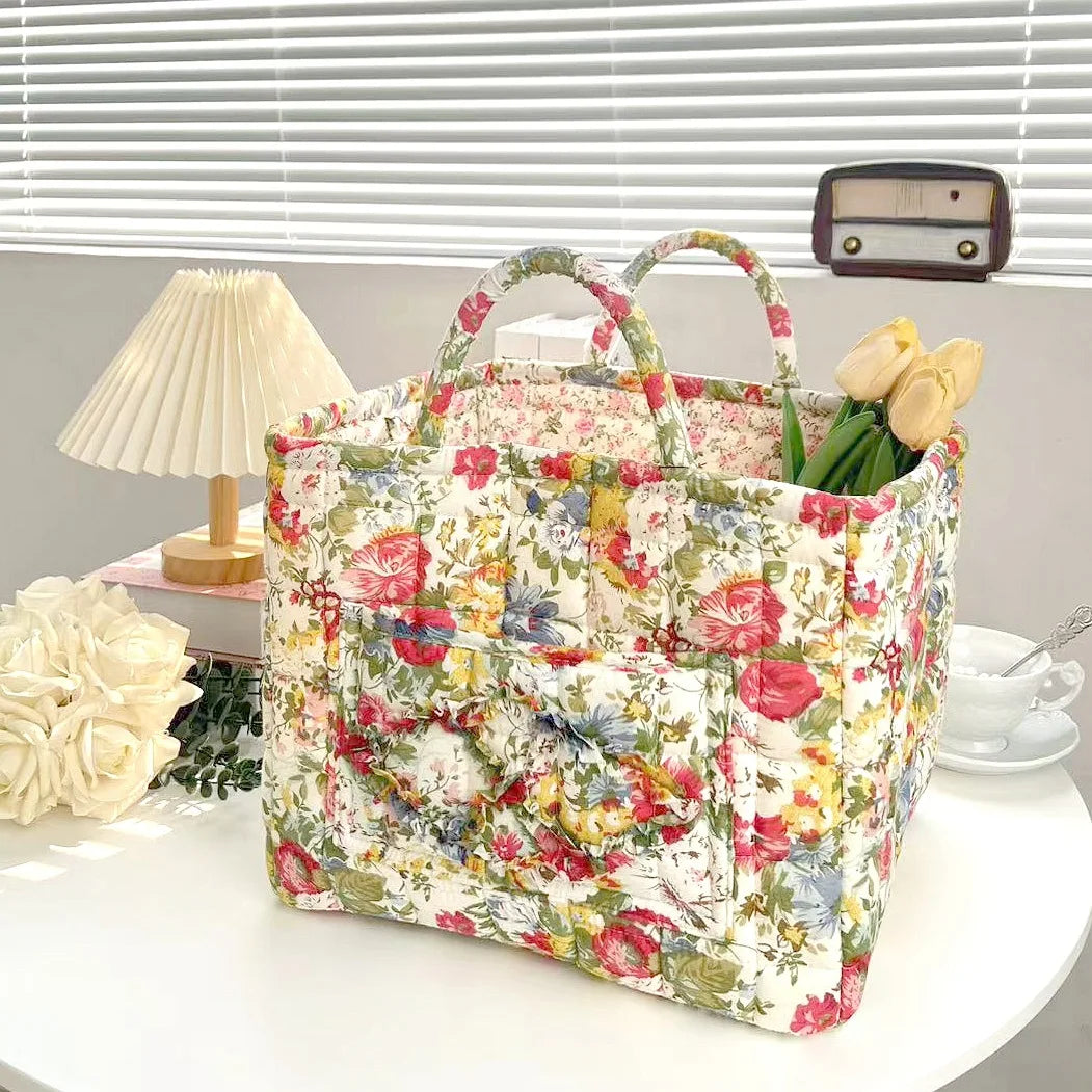 Floral Quilted Fabric Storage Bins with Handles Multi-Compartment Organiser William Morris