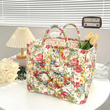 Floral Quilted Fabric Storage Bins with Handles Multi-Compartment Organiser William Morris