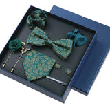 Men's 8pcs Tie Set Wedding Cravat Silk Bowtie Pocket Square Cufflinks Brooch Box Set Gifts For Men