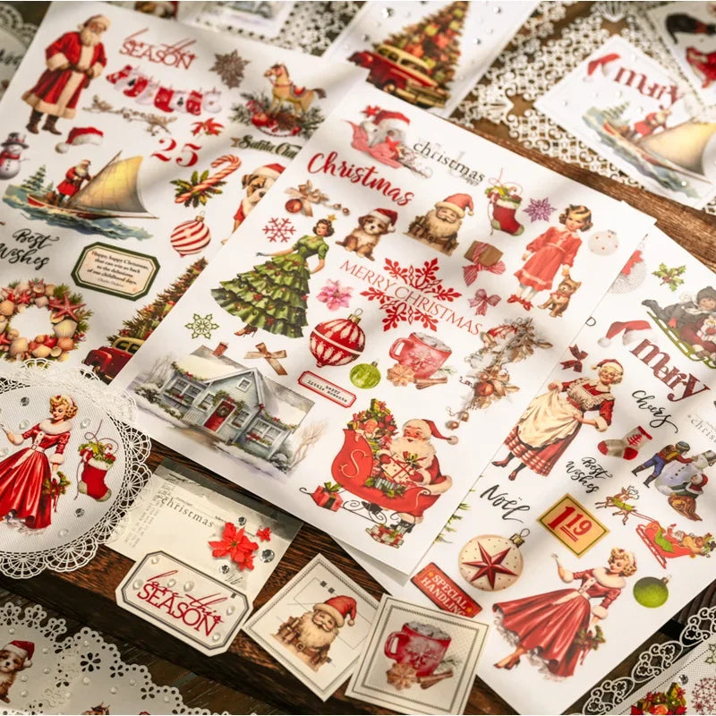 3 Sheet Large Christmas RUB ON Transfer Stickers Junk Journal DIY Scrapbooking Craft Stickers