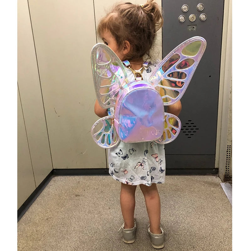 Mini Backpack Butterfly Wings Daypack Holographic Leather