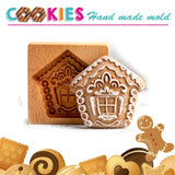 Easter Christmas Wooden Cookie Mould Gingerbread Embossing Stamp Baking Tools