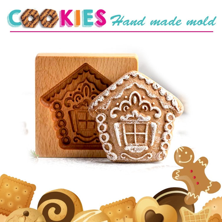 Easter Christmas Wooden Cookie Mould Gingerbread Embossing Stamp