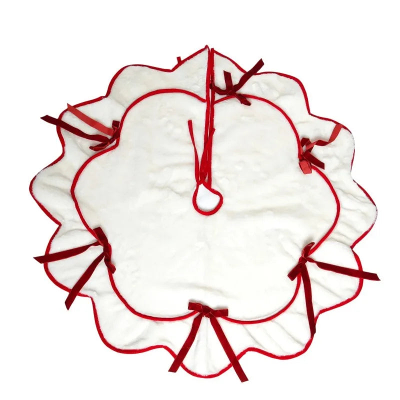 Velvet Bow Christmas Tree Skirts Soft Plush Stand Cover Xmas Decor