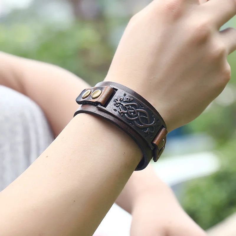 Genuine Leather Buckled Wristband Bracelet For Men Handmade Adjustable Wrist Cuff