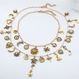 Celestial Charm Sun Flower Stars Moon Heart Charms Multi Layered Necklaces