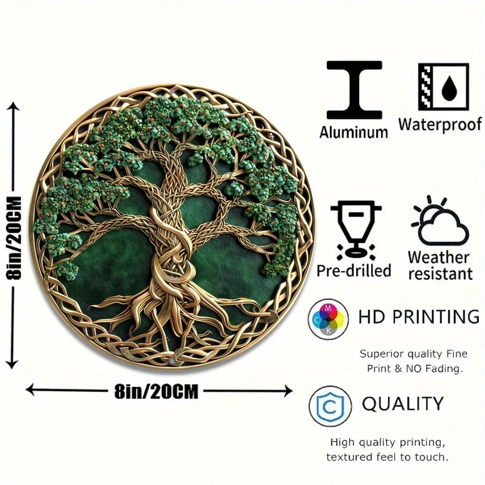 Magical Tree of Life Celtic Art 2D Printed Circular Metal Decorative Sign