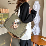 Peonies Print Canvas Shoulder Bag Crossbody Messenger Bag