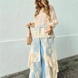 Eve's Long Sleeve Lace Duster See Through Mesh Short Front Long Back Asymmetrical Cover Ups
