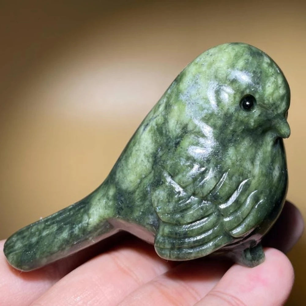 Natural Xiuyan Jade Stone Bird Figurine Hand Carved Crystal Animal Sculpture Home Desktop Decor Gift Idea